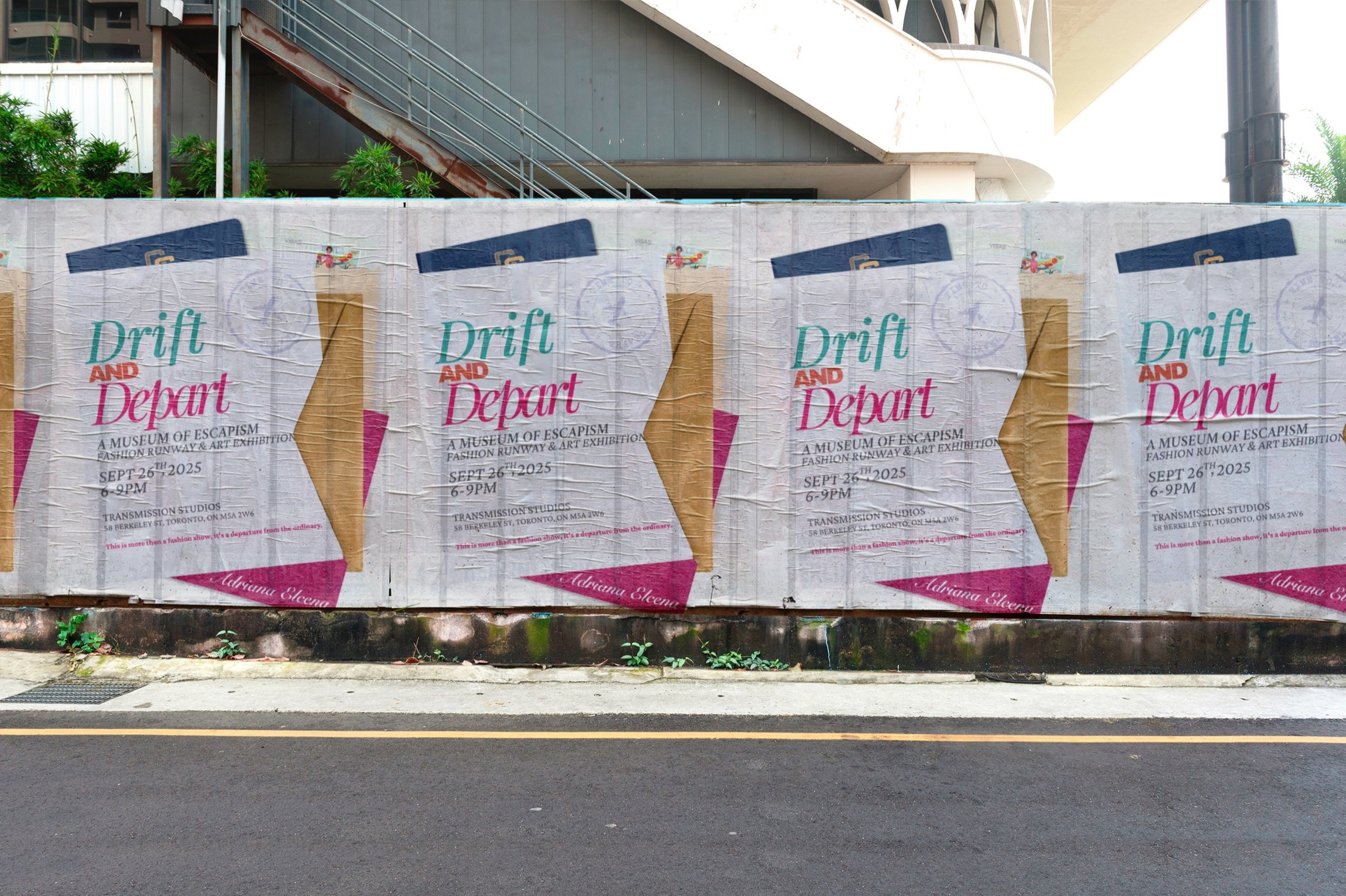 Drift and Depart wheatpaste poster mockup for Adriana Elcena